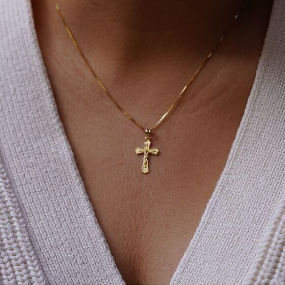 14k Real Yellow Gold Religious Crucifix Charm | Religious cross Charm | - Picture 6 of 8